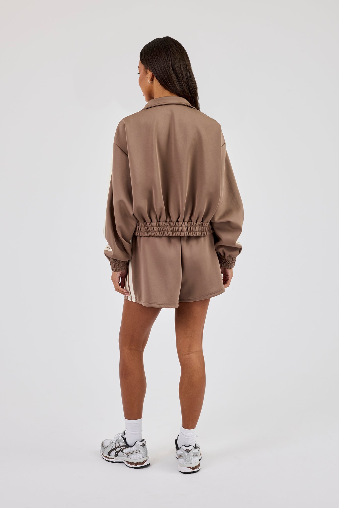 Taping Cropped Funnel Neck Track Jacket & Taping Short - Taupe