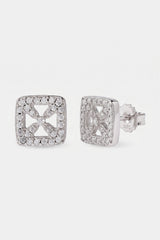 Iced Cross Outline CZ Stud Earrings - 8mm - White