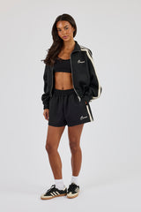 Cropped Taping Funnel Neck Track Jacket & Short - Black
