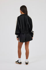 Cropped Taping Funnel Neck Track Jacket & Short - Black