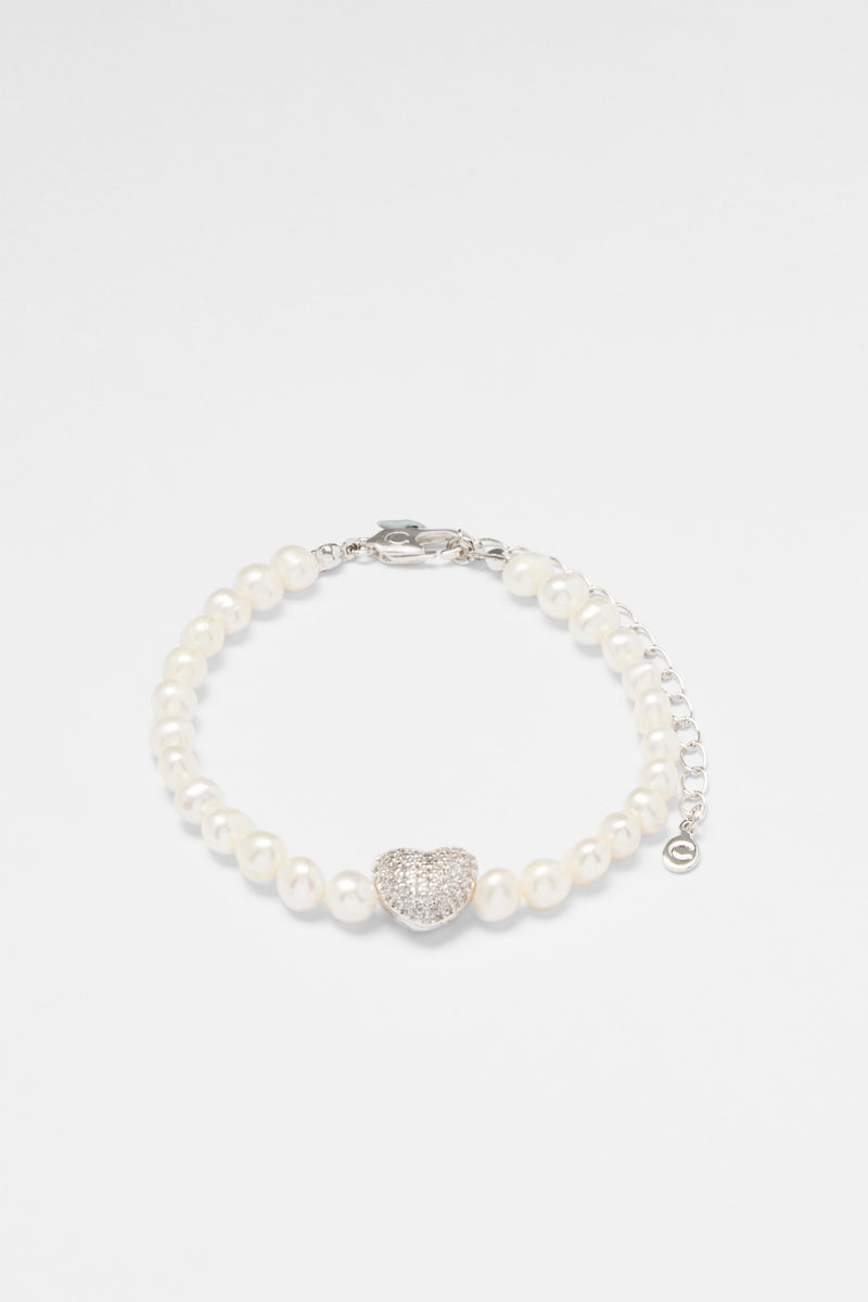 Freshwater Pearl and Iced Heart Bracelet