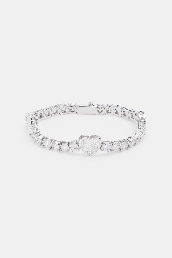 5mm Iced Cz Tennis Heart Bracelet