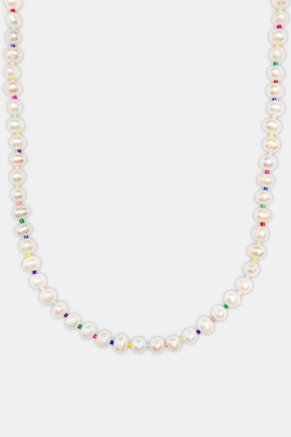 6mm Freshwater Pearl & Multi Colour Micro Bead Necklace