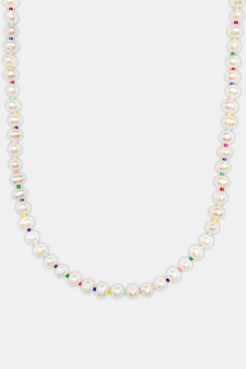 6mm Freshwater Pearl & Multi Colour Micro Bead Necklace