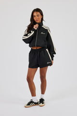 Cropped Taping Funnel Neck Track Jacket & Short - Black