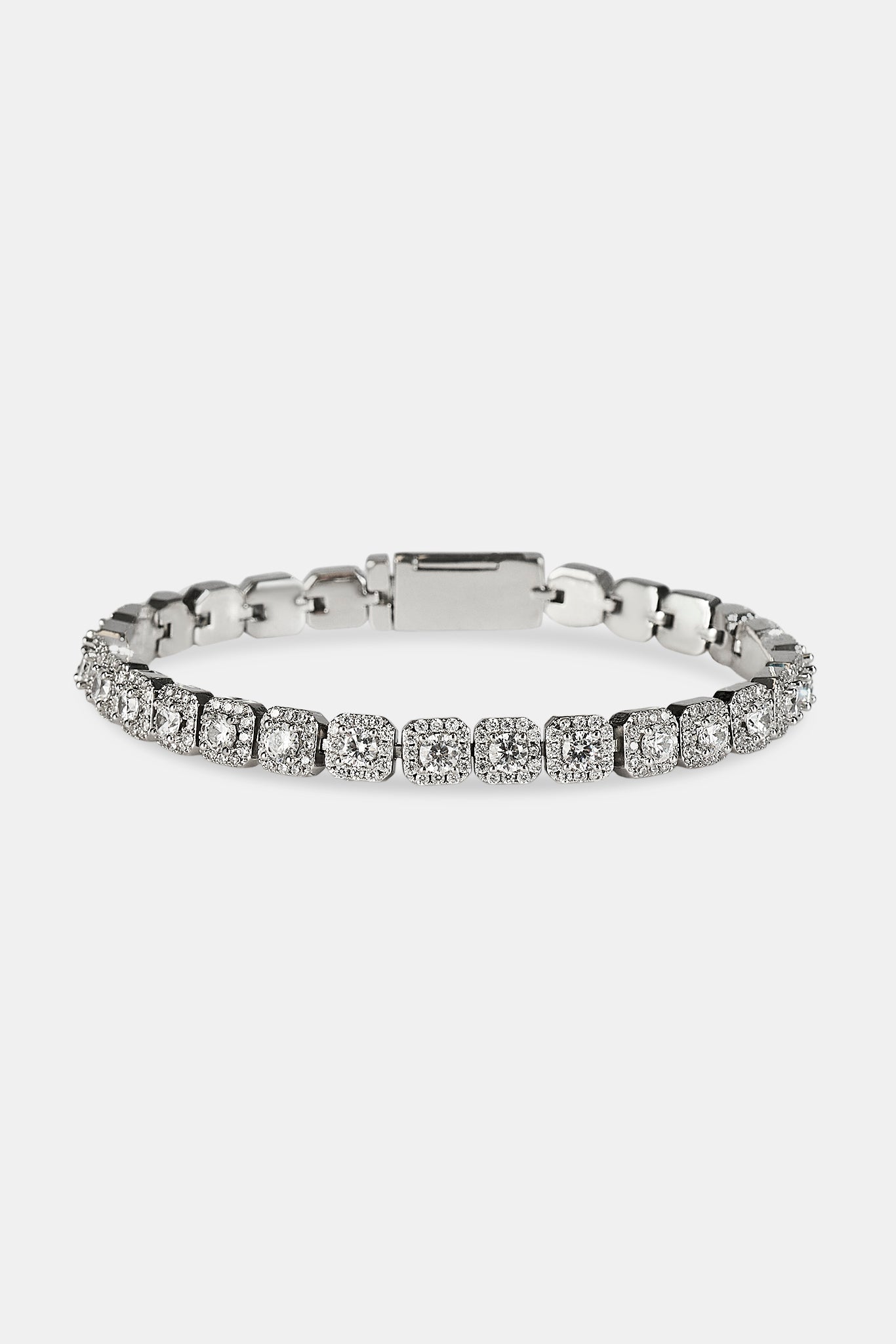 Clustered Tennis Chain, Bracelet & Iced Cluster Stud Earrings Set - 7mm - White