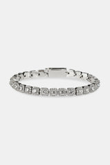 Clustered Tennis Chain, Bracelet & Iced Cluster Stud Earrings Set - 7mm - White