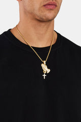 925 Sterling Silver Iced Praying Hands Pendant - Gold