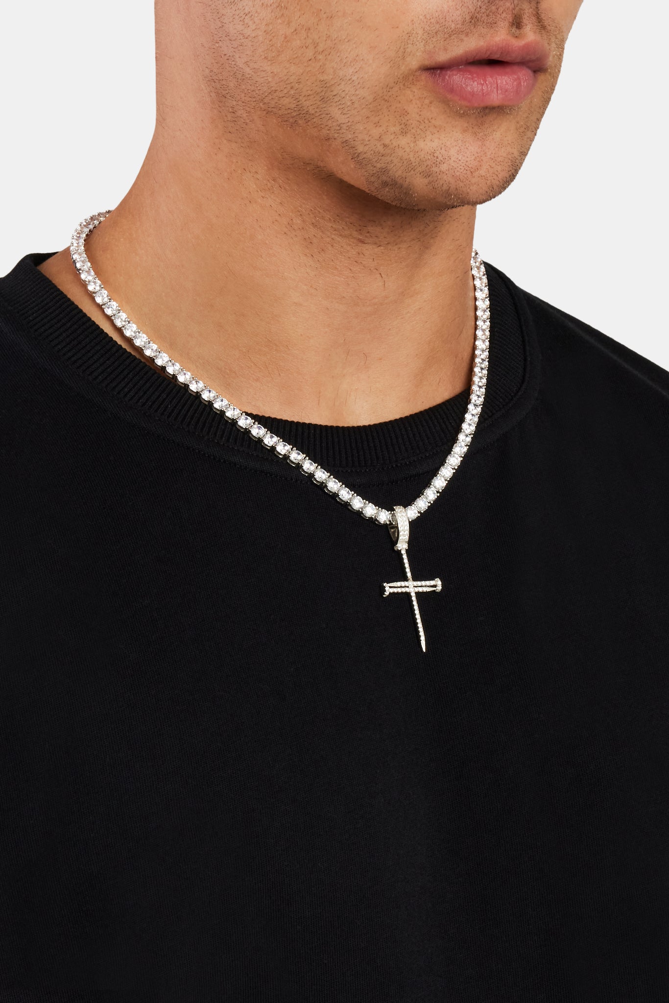 925 Sterling Silver Iced Nail Cross Pendant