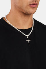 925 Sterling Silver Iced Nail Cross Pendant