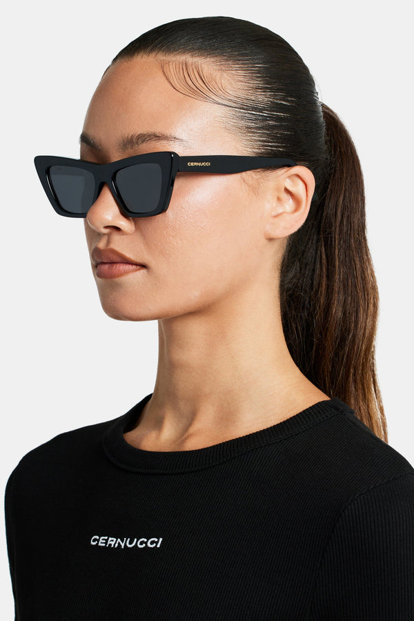 Square Cat Eye Acetate Frame Sunglasses - Black