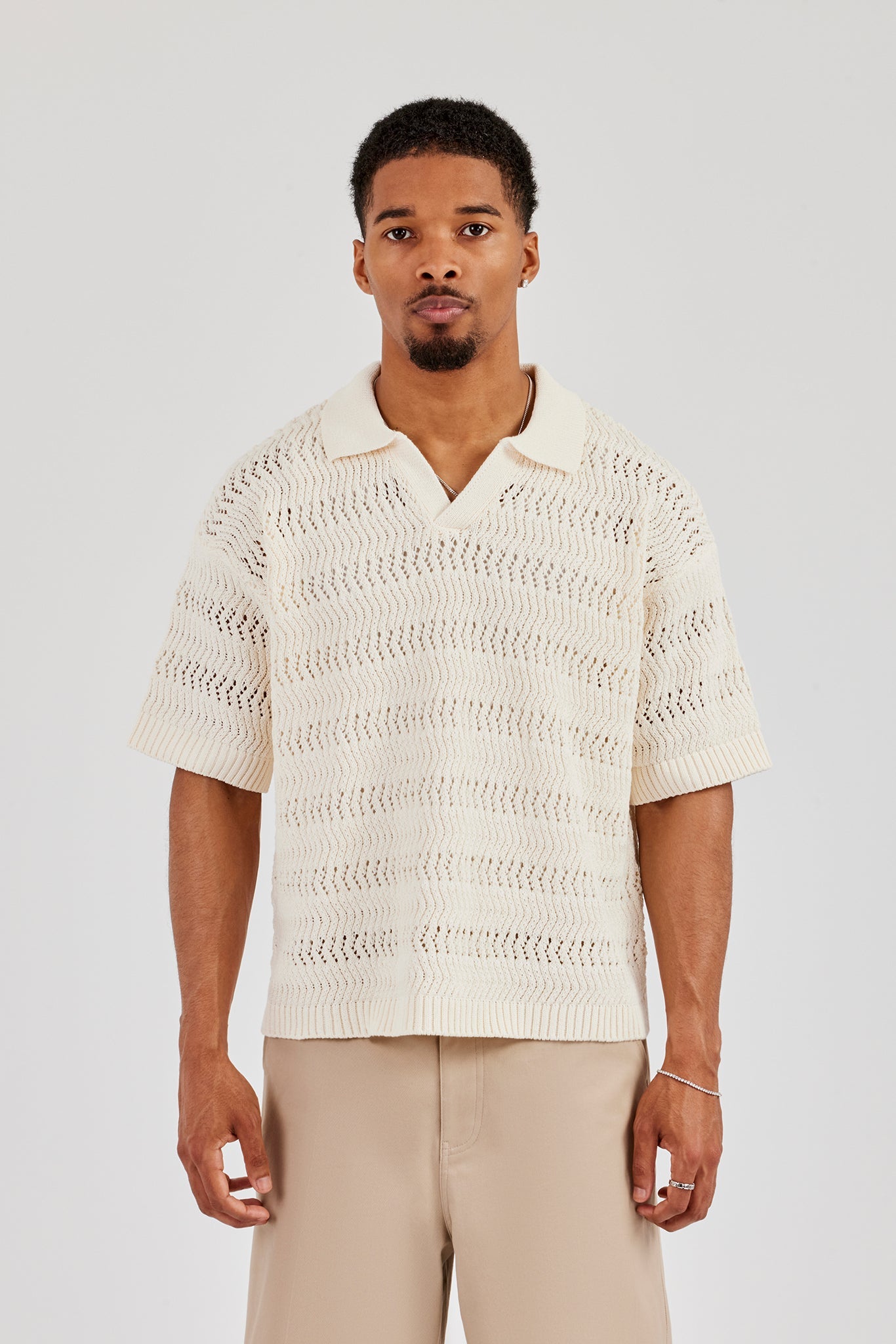 Knitted Boxy Polo - Ecru