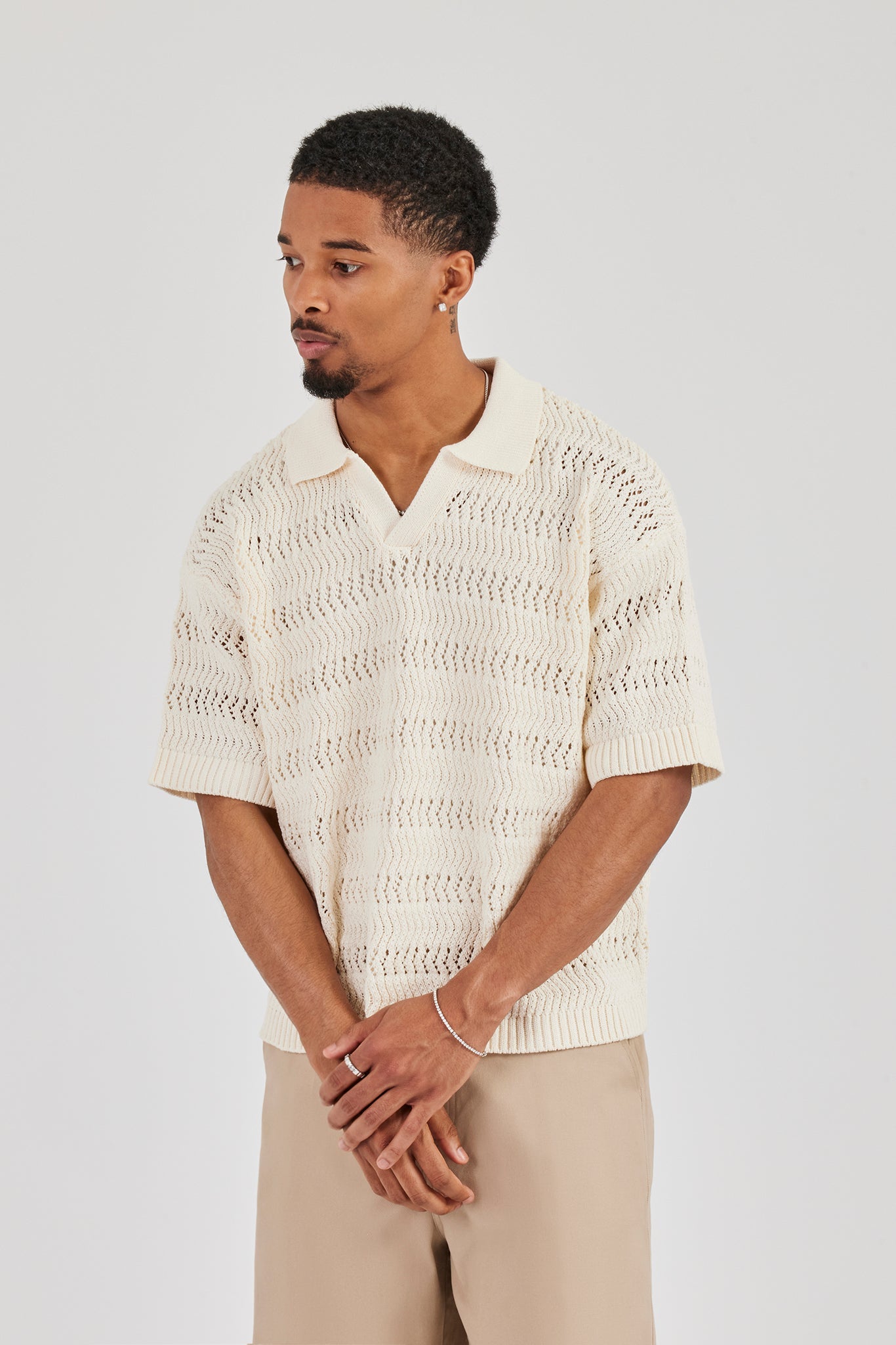 Knitted Boxy Polo - Ecru