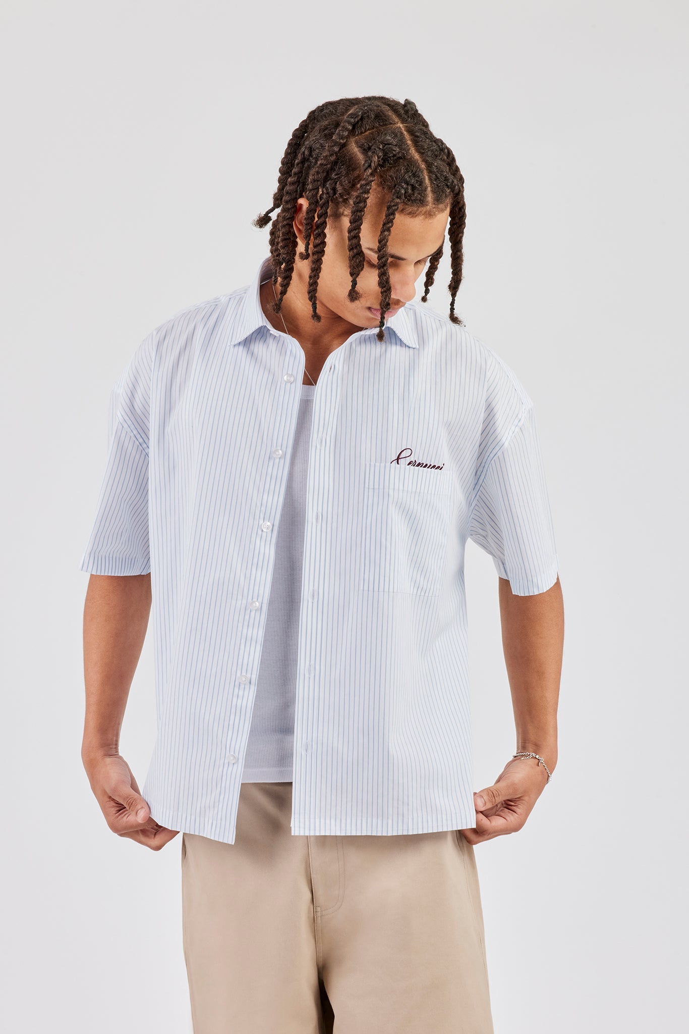 New York Embroidered Stripe Shirt - Light Blue