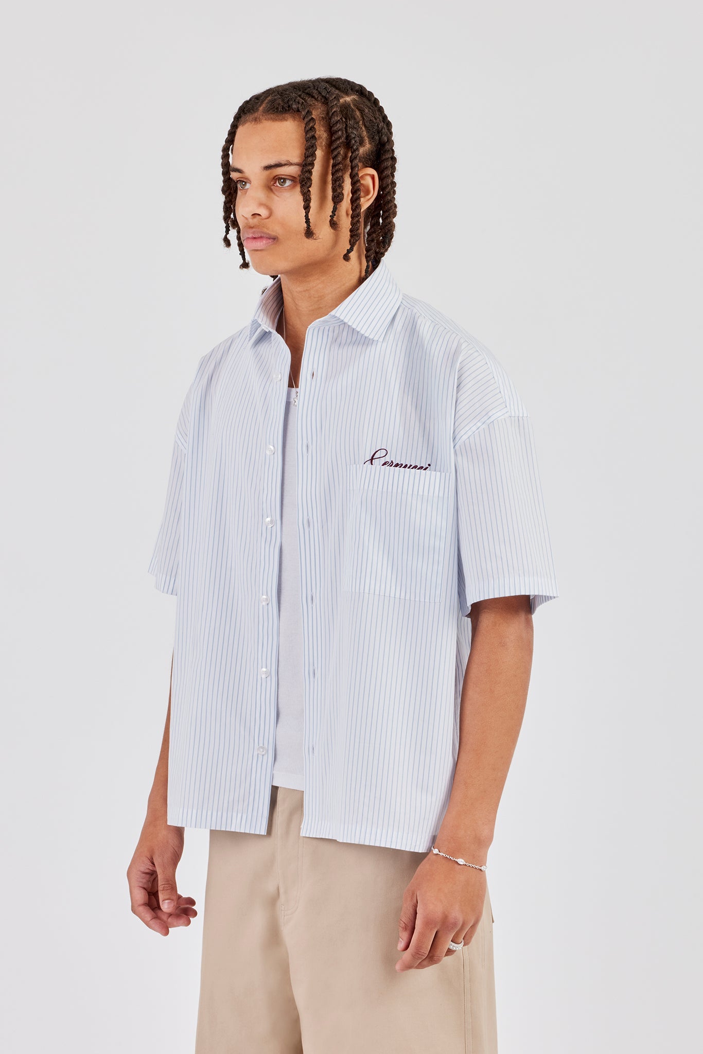 New York Embroidered Stripe Shirt - Light Blue