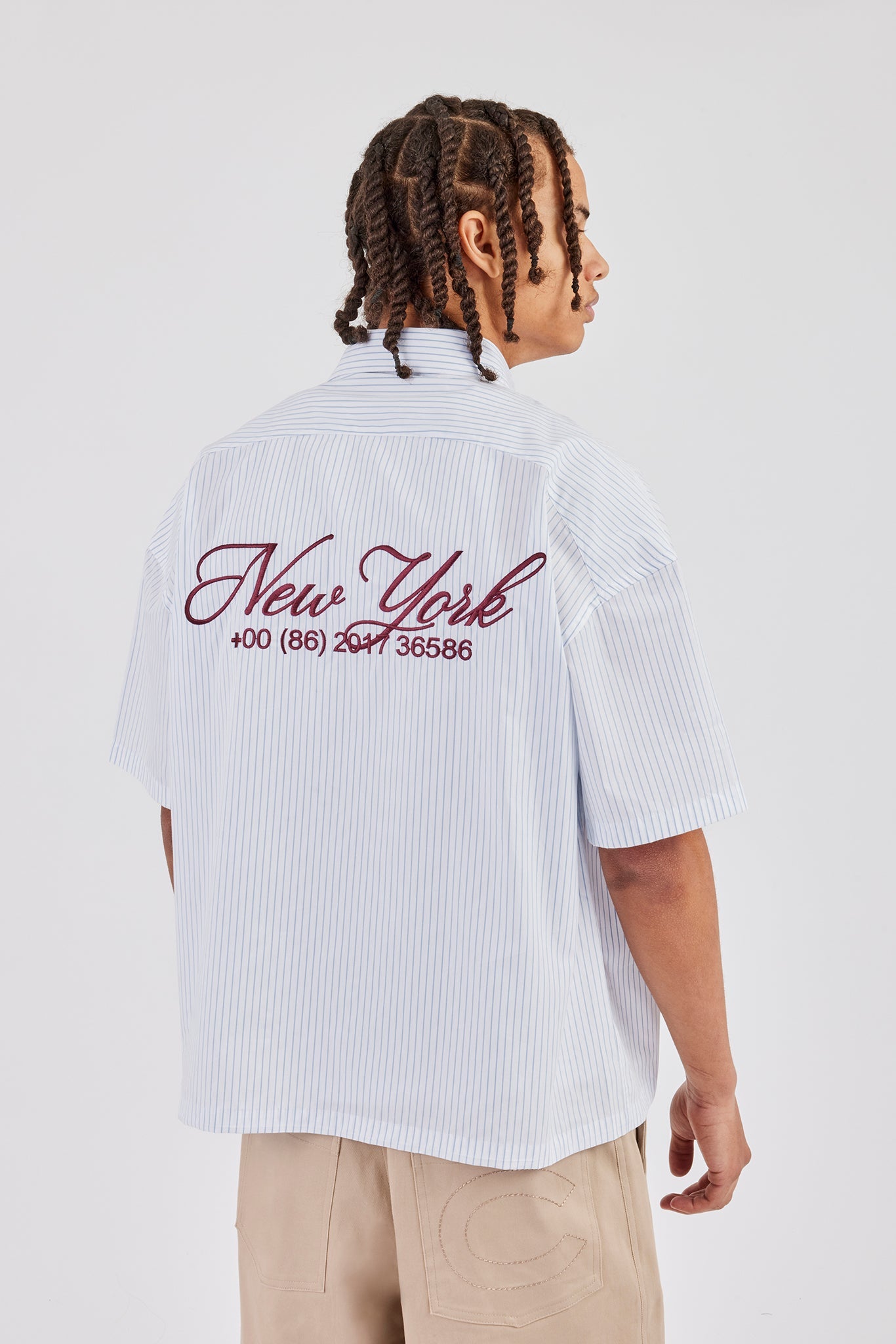 New York Embroidered Stripe Shirt - Light Blue