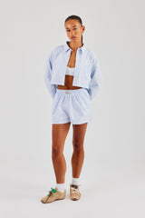 Striped Pocket Oversized Shirt - Blue