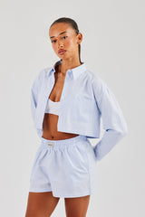Striped Pocket Oversized Shirt - Blue
