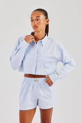 Striped Pocket Oversized Shirt - Blue