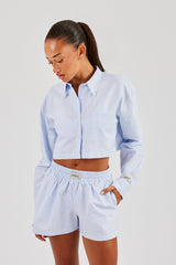 Striped Pocket Oversized Shirt - Blue
