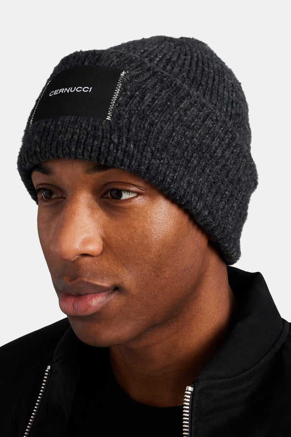 Cernucci Woven Label Beanie - Black