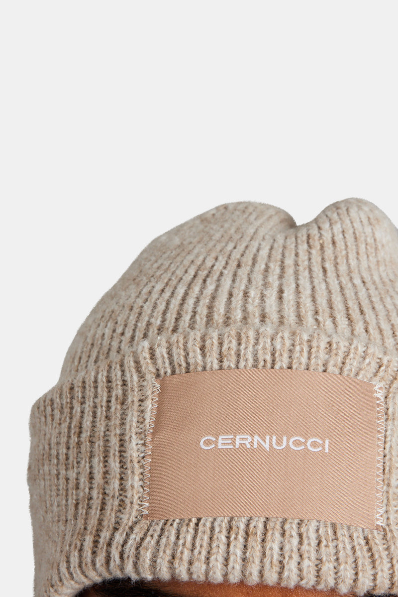 Cernucci Woven Label Beanie - Beige