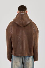 Vintage Pu Borg Lined Hooded Jacket - Brown