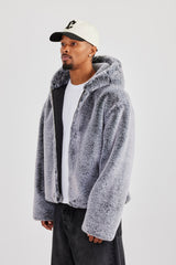 Hooded Fur Jacket - Grey