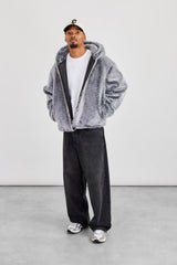 Hooded Fur Jacket - Grey