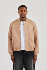 Suede Fur Lined Bomber - Tan