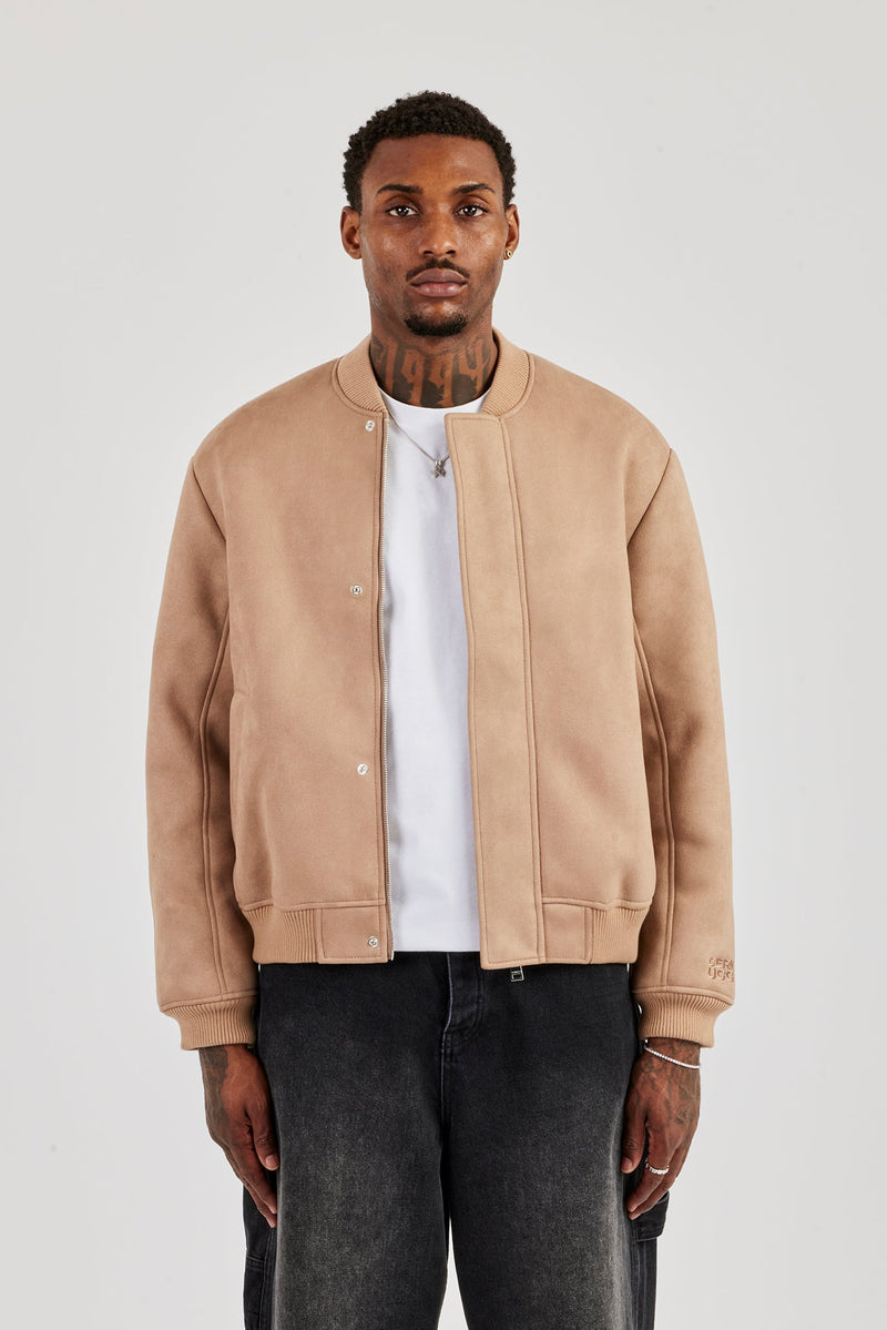 Suede Fur Lined Bomber - Tan
