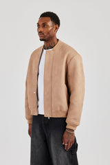 Suede Fur Lined Bomber - Tan
