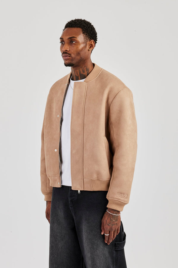 Suede Fur Lined Bomber - Tan