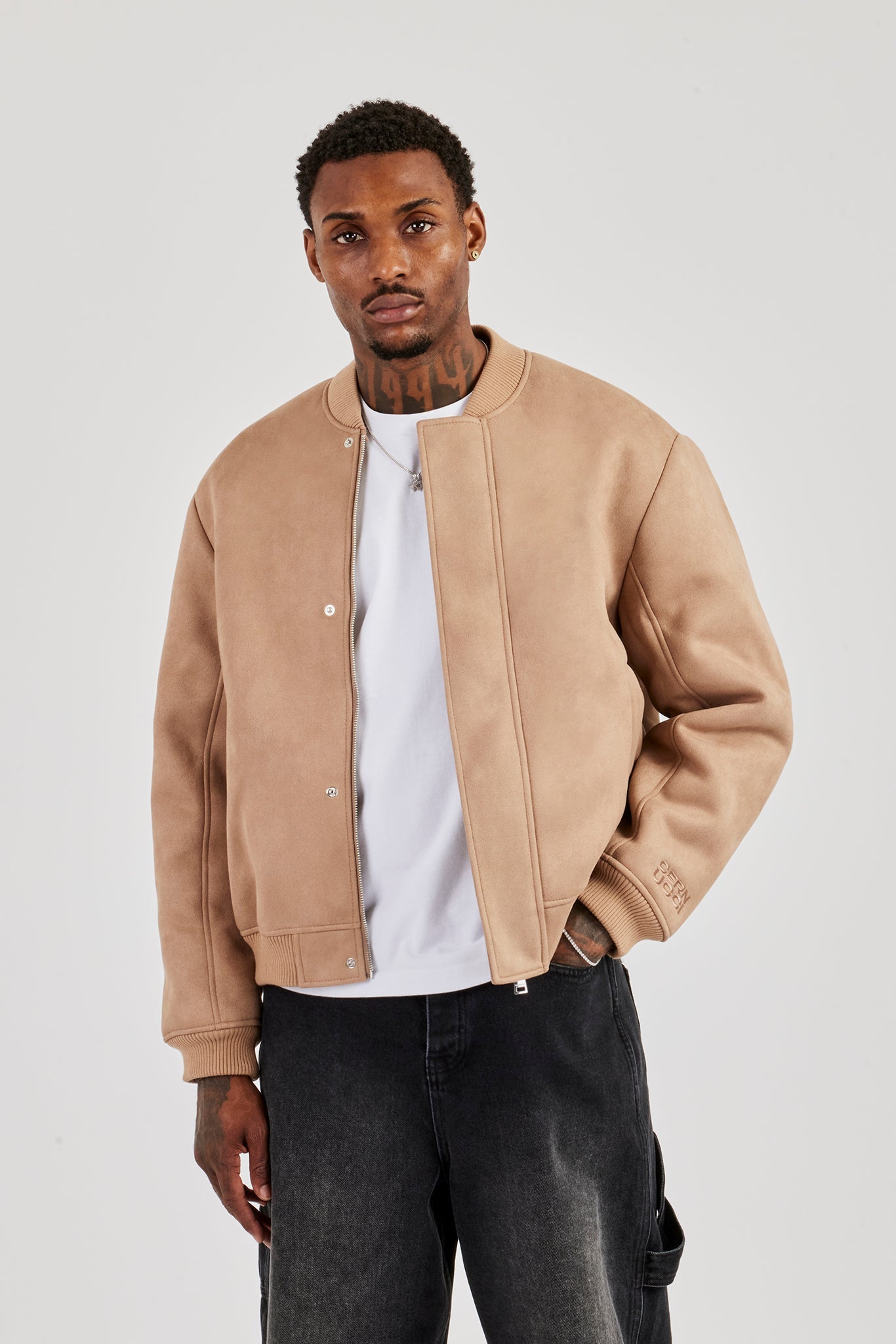 Suede Fur Lined Bomber - Tan