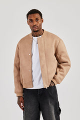 Suede Fur Lined Bomber - Tan