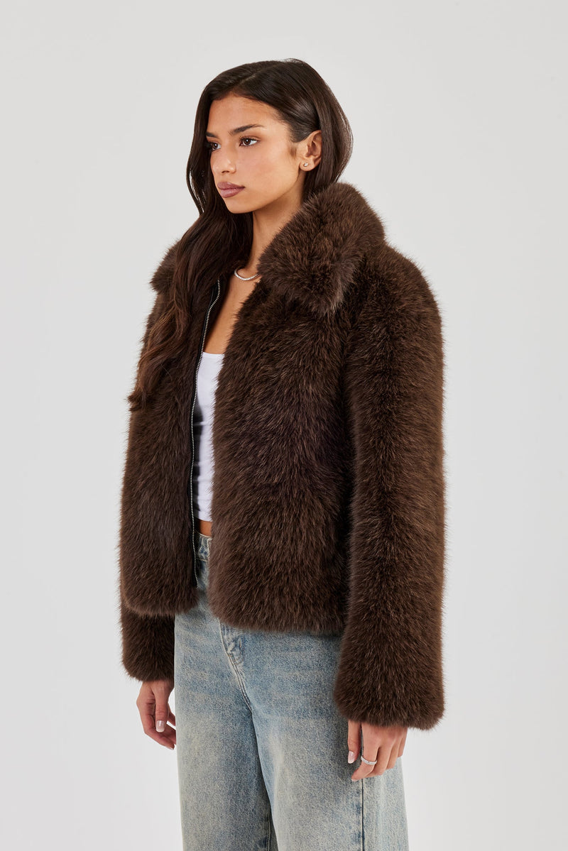 Ladies Fur Jacket - Brown