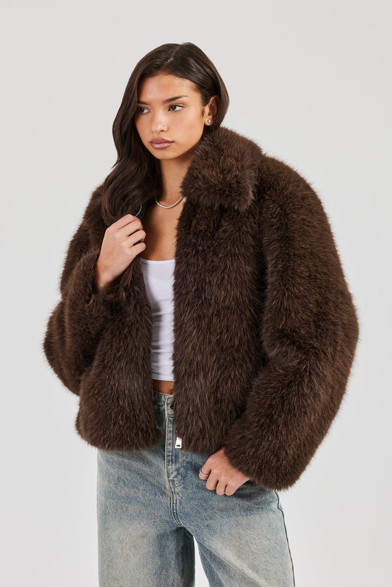 Ladies Fur Jacket - Brown