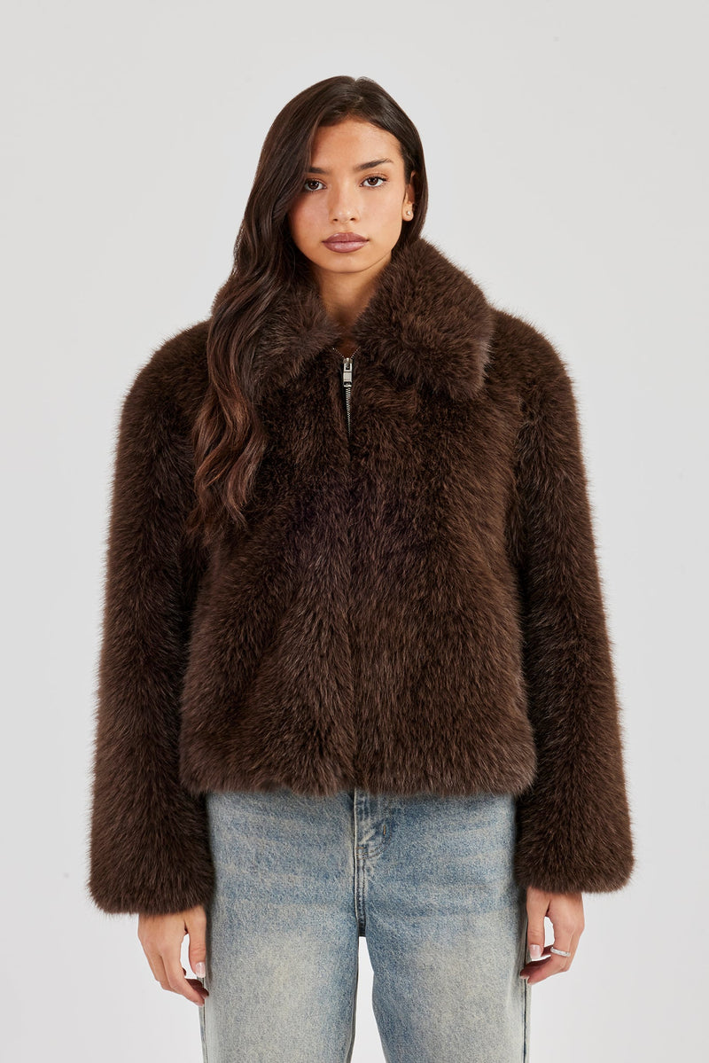 Ladies Fur Jacket - Brown