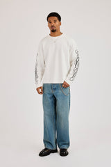 Mens Baggy Jean & 10mm Polished Multi Cross Jean Chain - Antique Wash