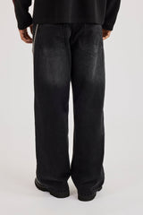 Mens Baggy Jean & 40mm Polished Drop Triple Cross Jean Chain - Washed Black