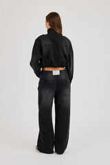 Denim Funnel Neck Jacket & Low Rise Baggy Jean - Washed Black