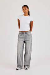 Paint Splatter Distressed Baggy Jean - Washed Grey