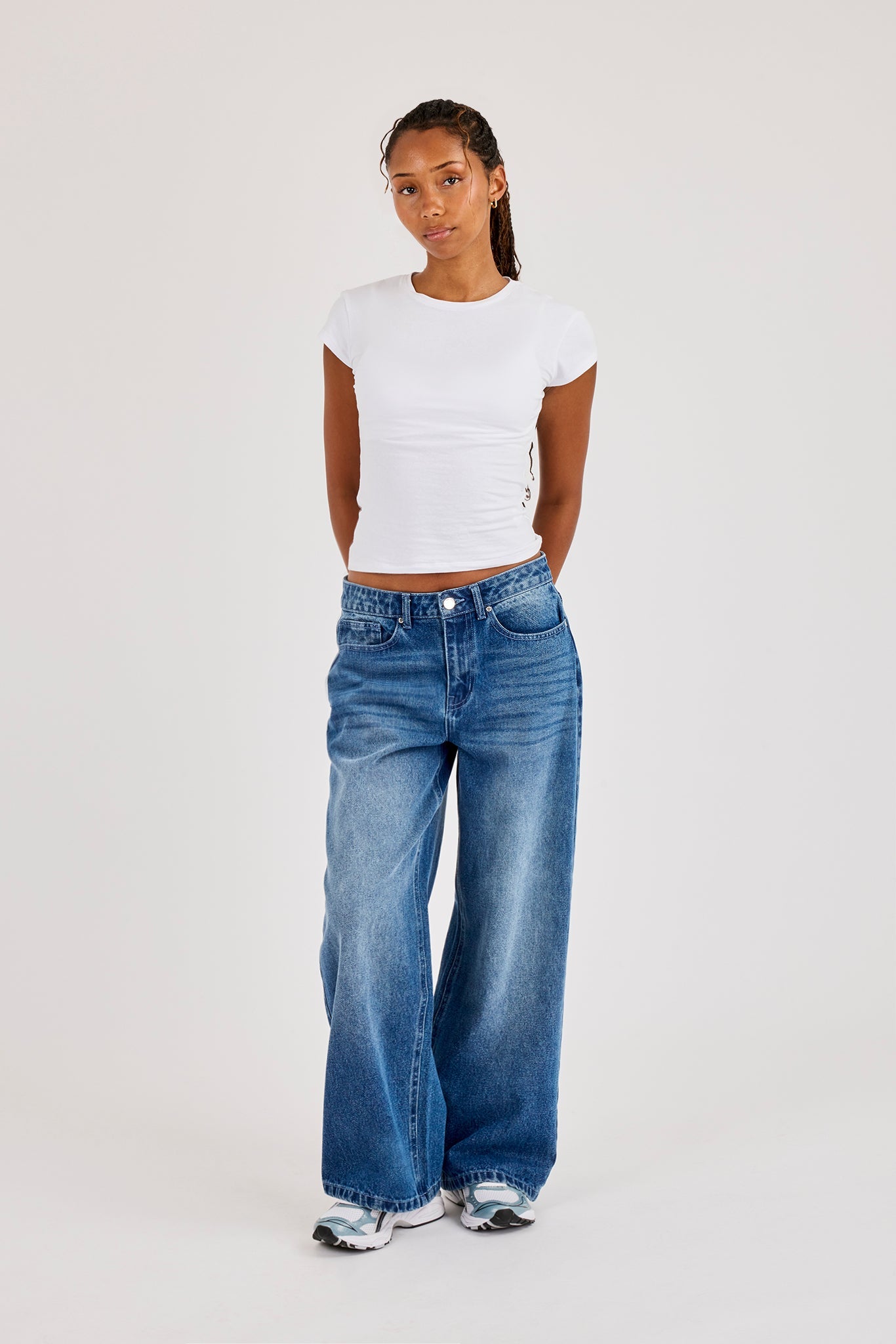 Womens Low Rise Baggy Jean - Mid Blue