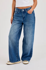 Womens Low Rise Baggy Jean - Mid Blue