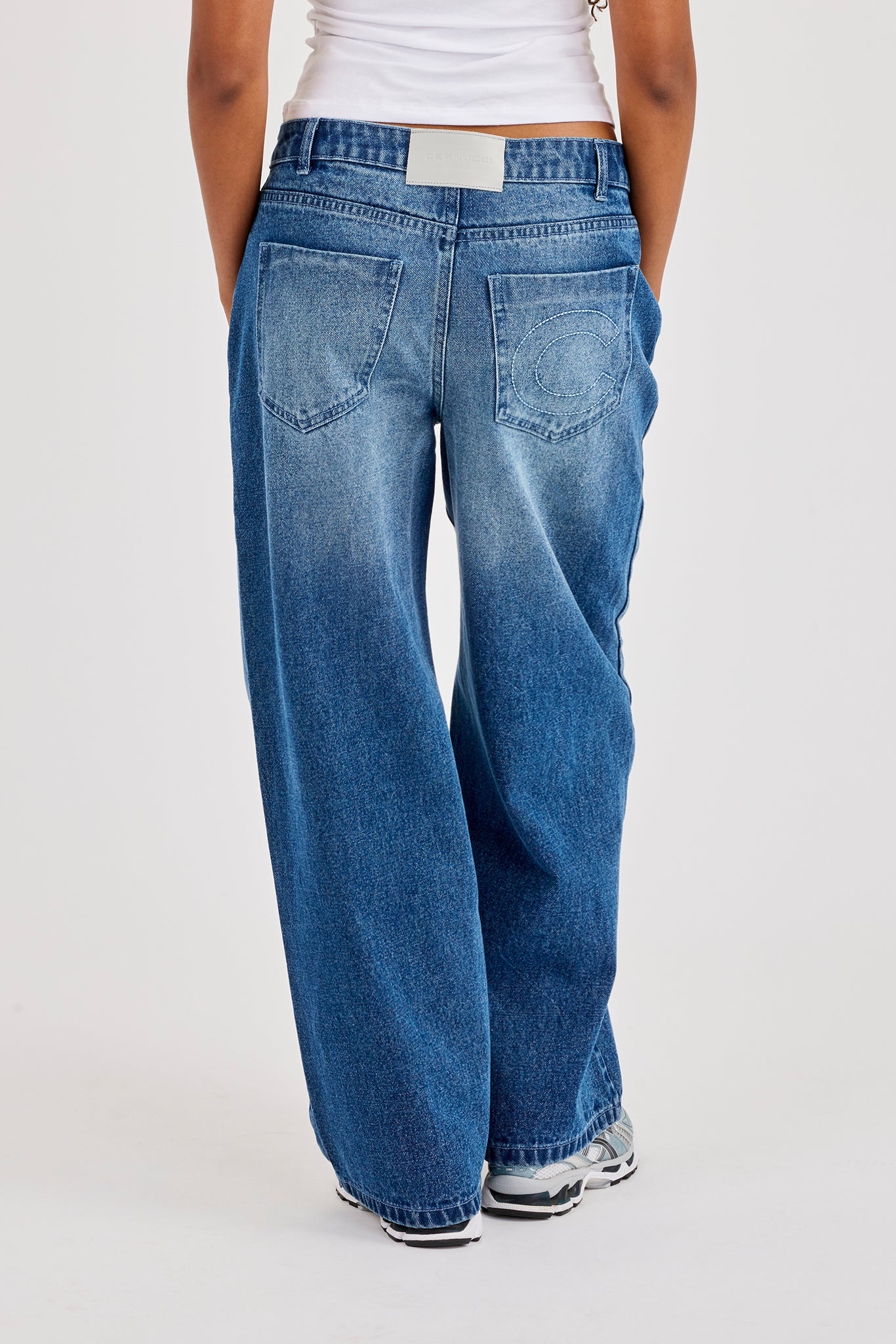 Womens Low Rise Baggy Jean - Mid Blue