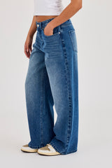 Womens Low Rise Baggy Jean - Mid Blue