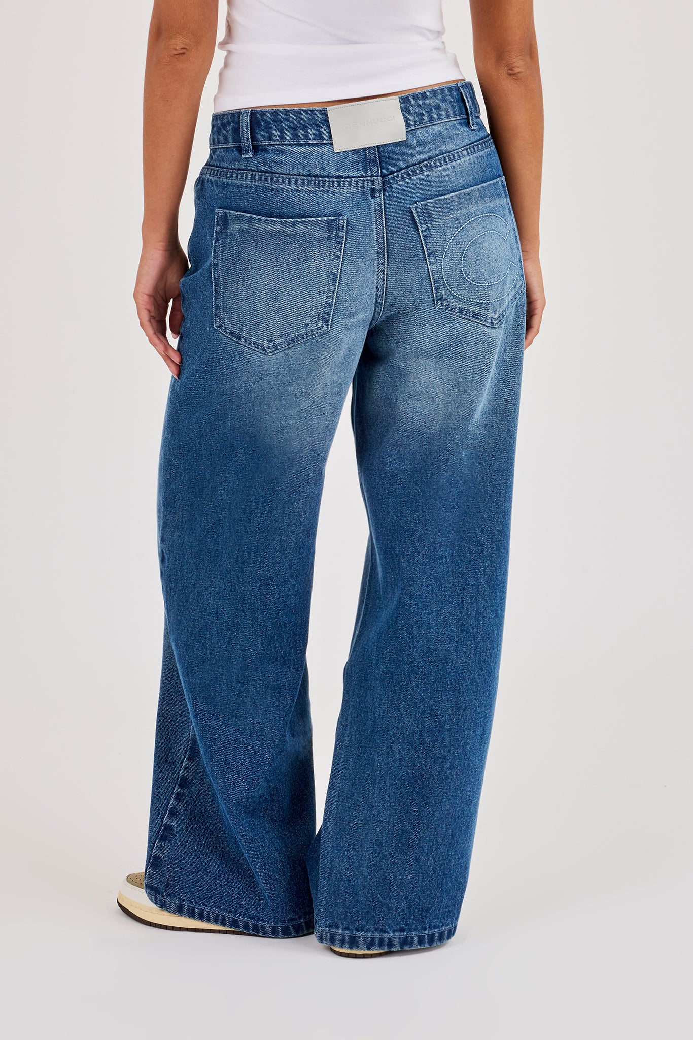 Womens Low Rise Baggy Jean - Mid Blue