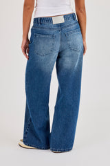 Womens Low Rise Baggy Jean - Mid Blue