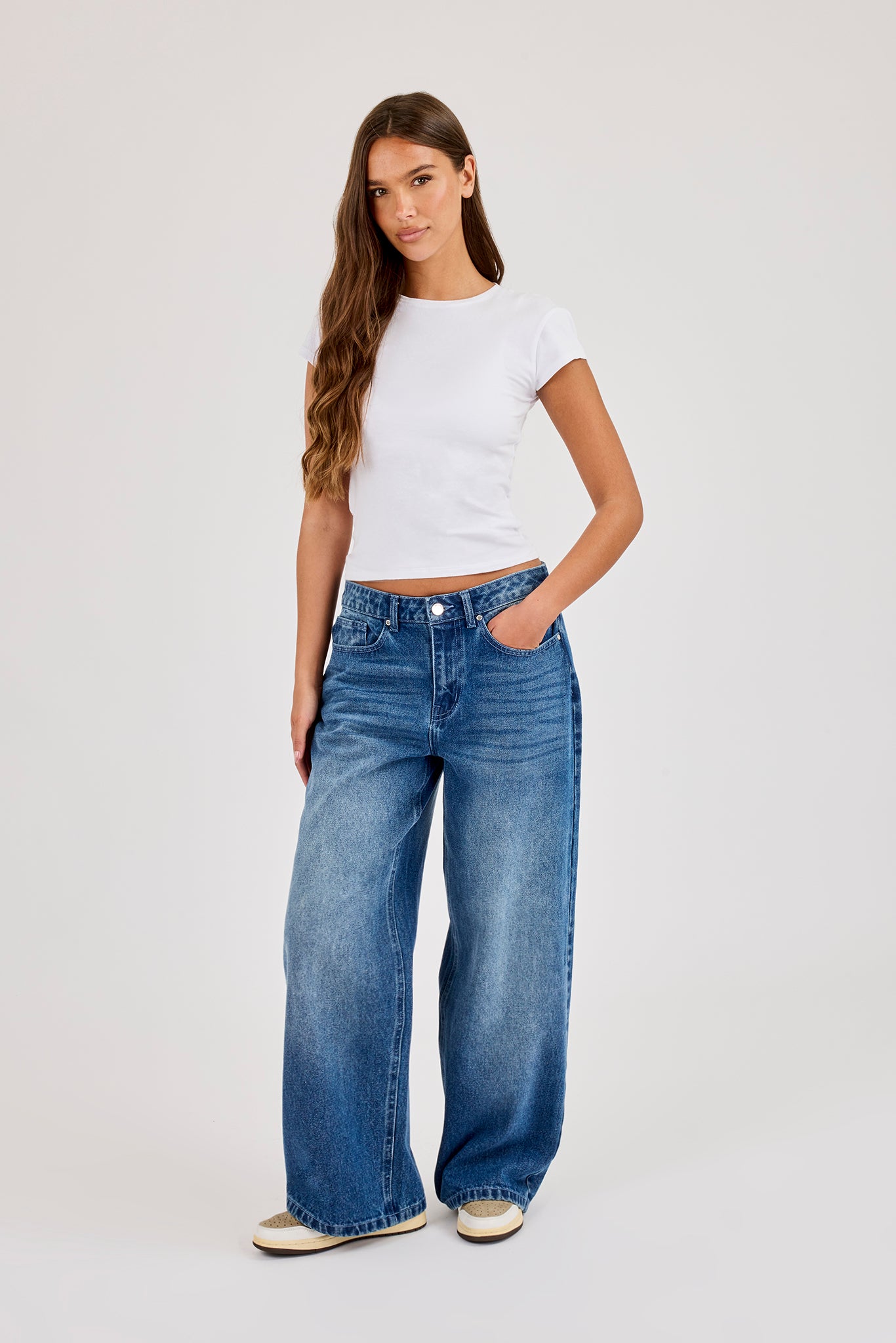 Womens Low Rise Baggy Jean - Mid Blue
