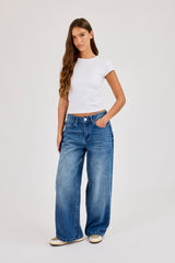 Womens Low Rise Baggy Jean - Mid Blue